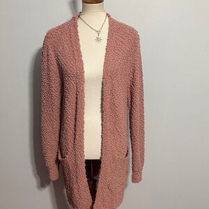 Zenana Outfitters Open-Front Rose Pink Popcorn Cardigan